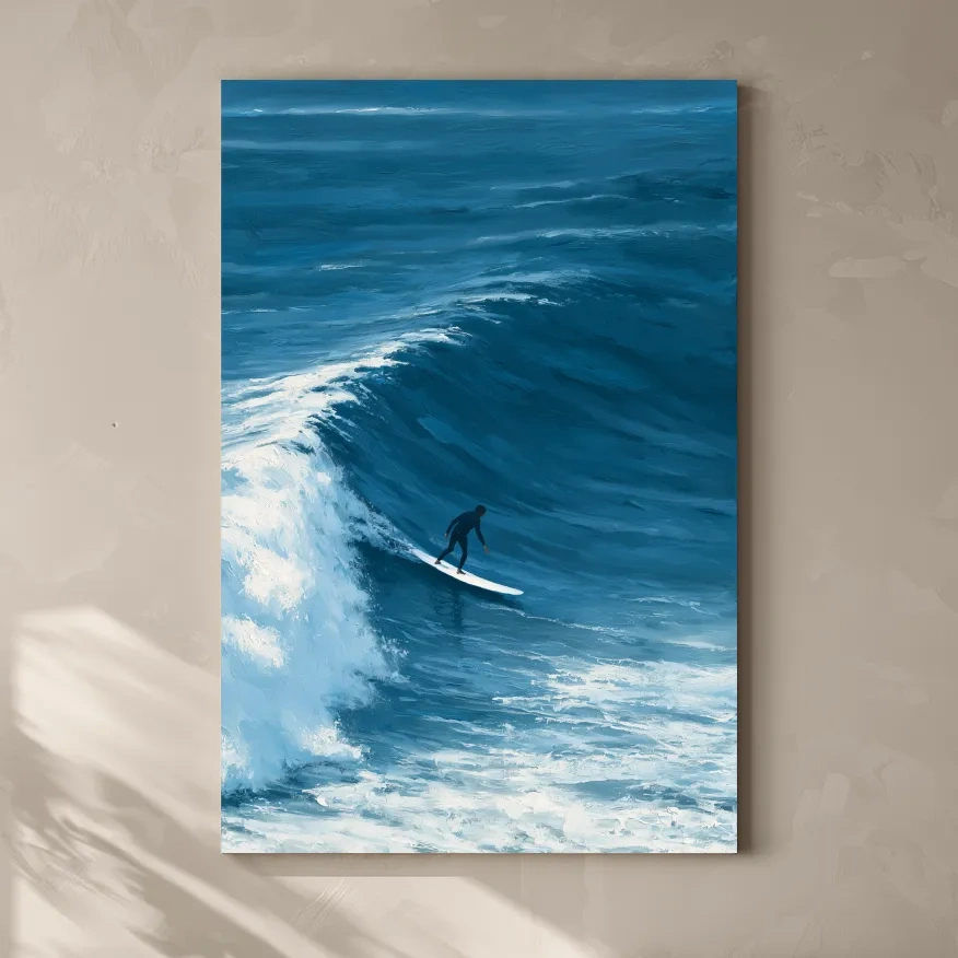 Surfer Riding a Crashing Wave - Dramatic Ocean Painting Wall Art
