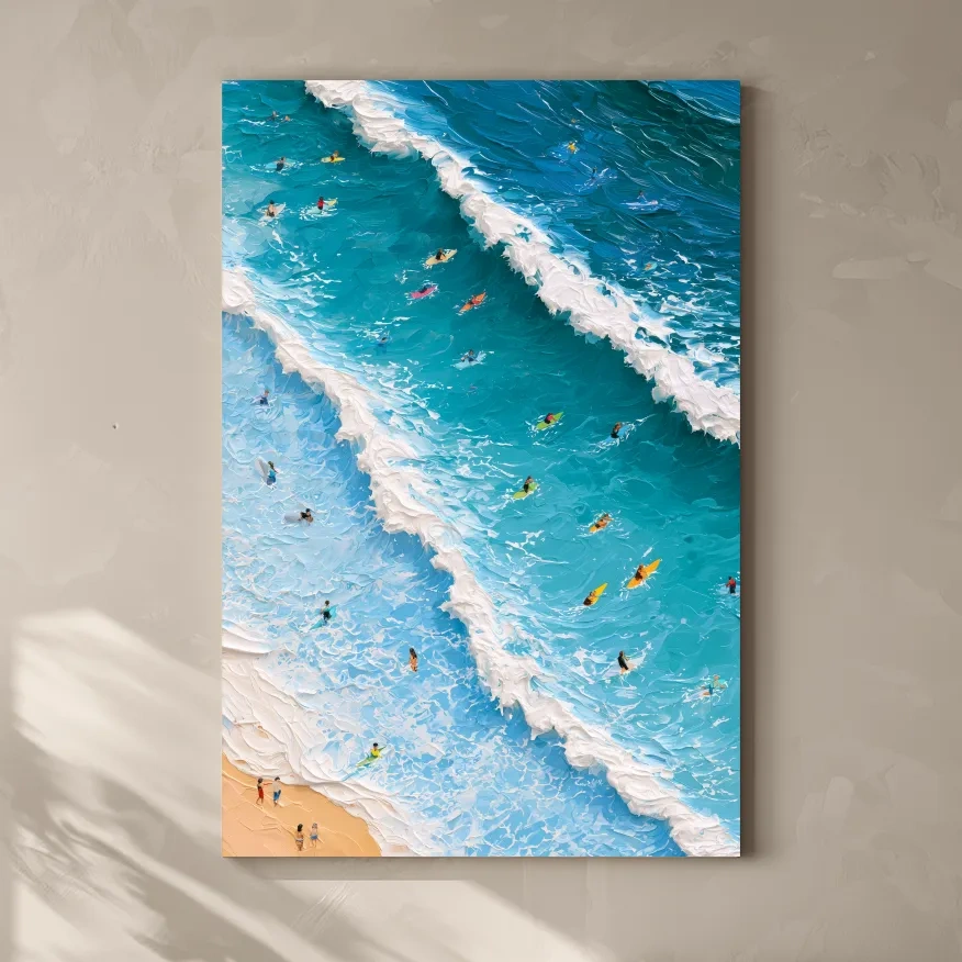 Aerial Surfing Waves Painting - Abstract Beach Wall Art