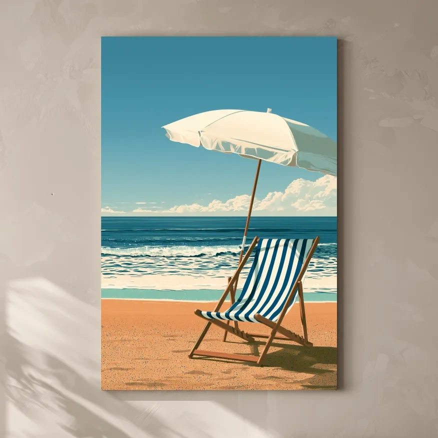 Mid-Century Beach Chair Umbrella - Retro Vector Wall Art