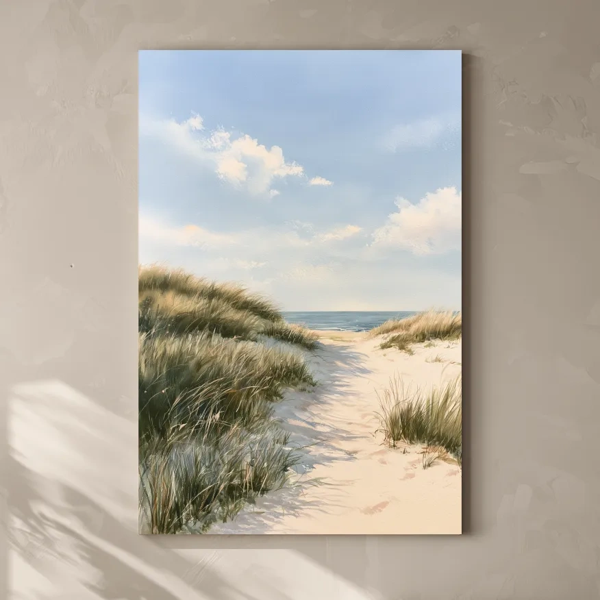 Serene Beach Dunes Seascape Painting - Coastal Landscape Wall Art