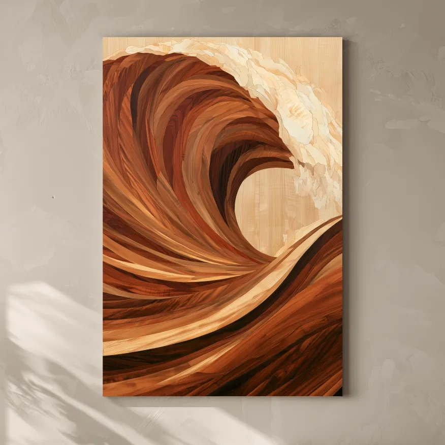Wood Intarsia Crashing Wave - Ocean Wall Art