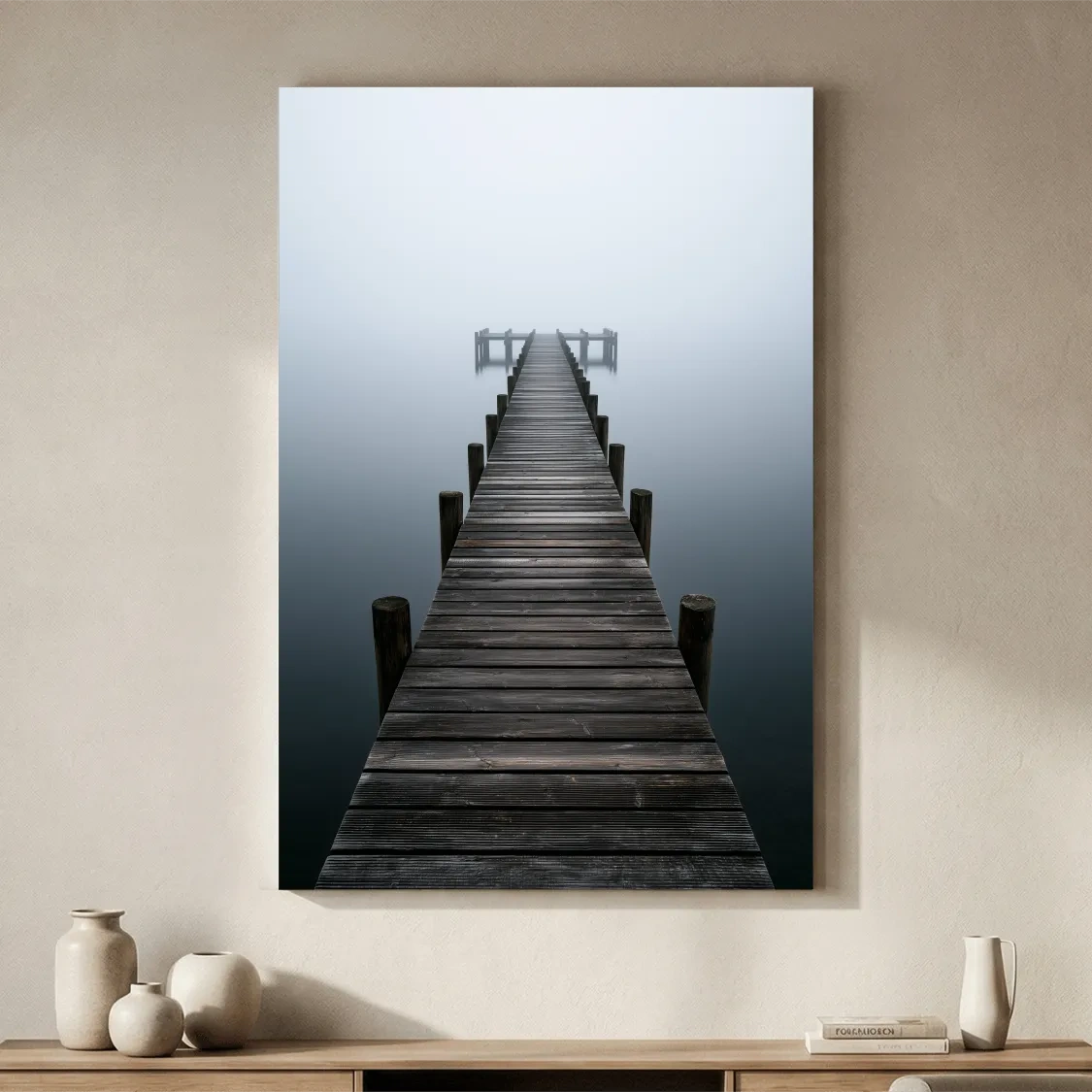 Misty Wooden Fishing Pier - Minimalist Photographic Wall Art