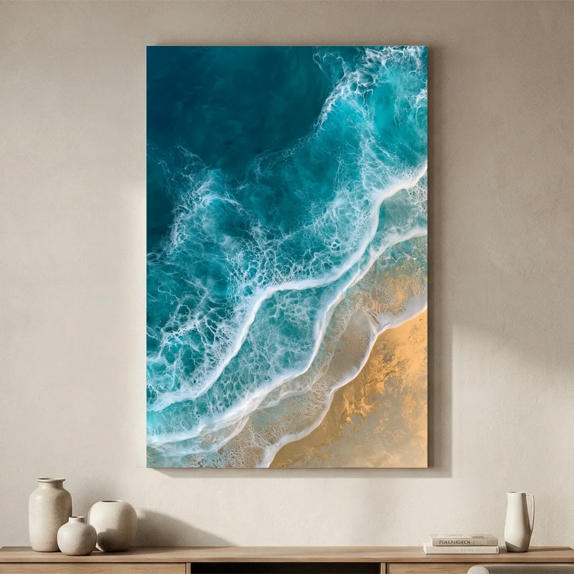Aerial Tropical Shoreline - Abstract Mixed Media Ocean Wall Art