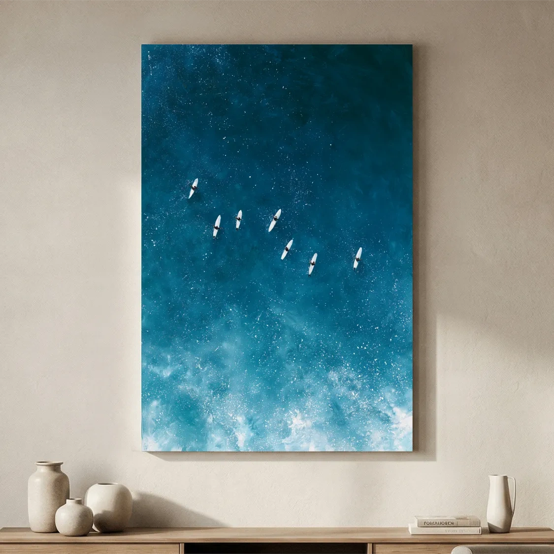 Serene Aerial Surfers Painting - Ocean Wall Art
