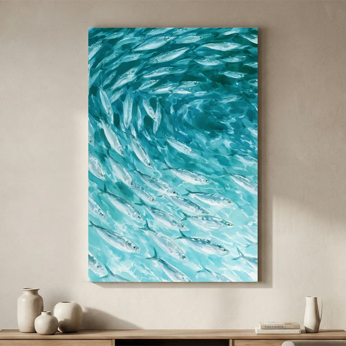 Schooling Sardines Underwater Painting - Marine Life Wall Art