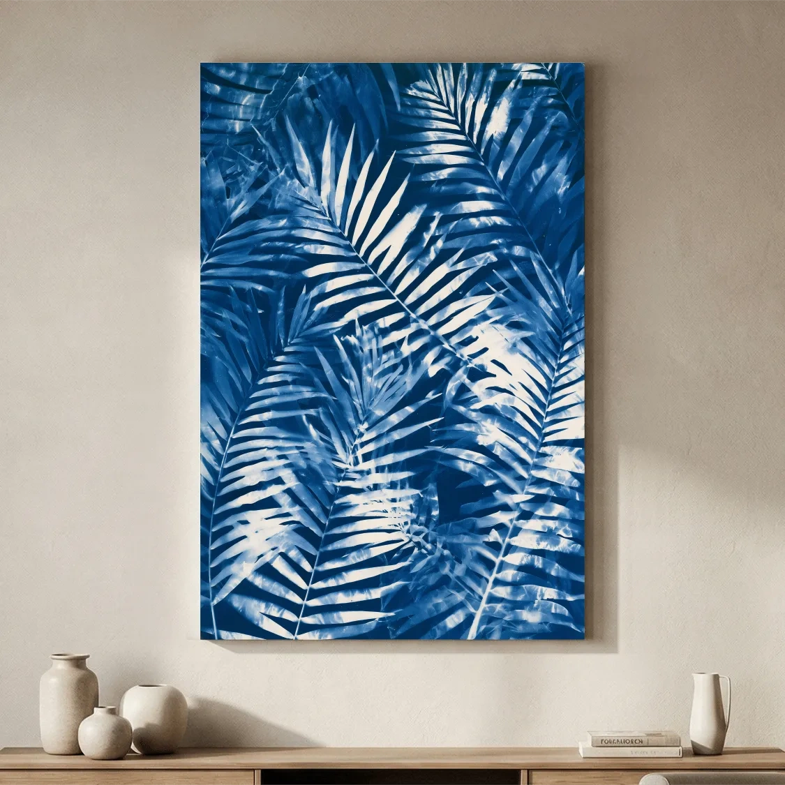 Cyanotype Tropical Fern Leaves - Botanical Illustration Art