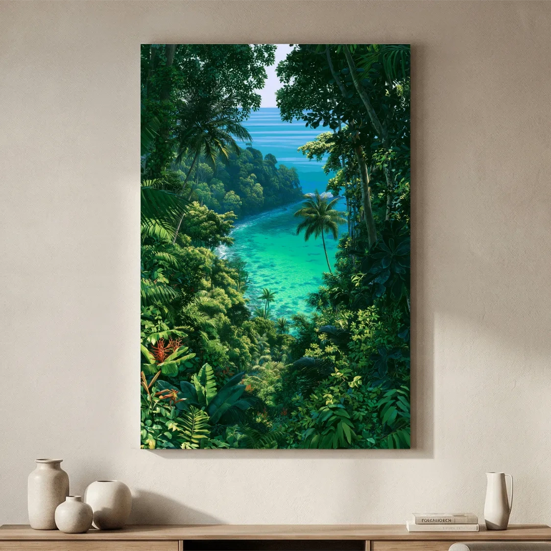 Lush Tropical Jungle Lagoon - Exotic Island Painting Wall Art