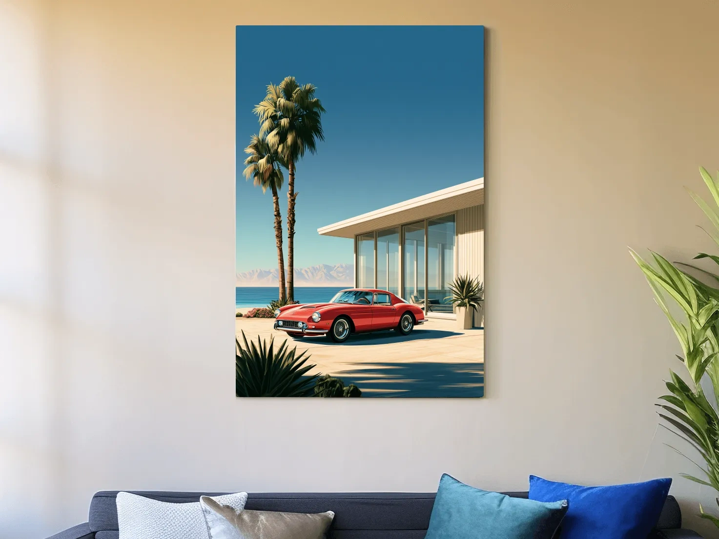 1950s Modernist Palm Springs Car Illustration - Mid Century Coastal Wall Art