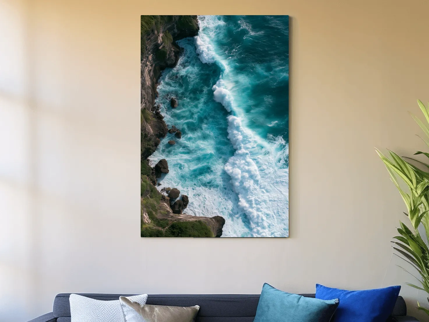 Aerial Tropical Cliff Waves - Abstract Photographic Ocean Wall Art