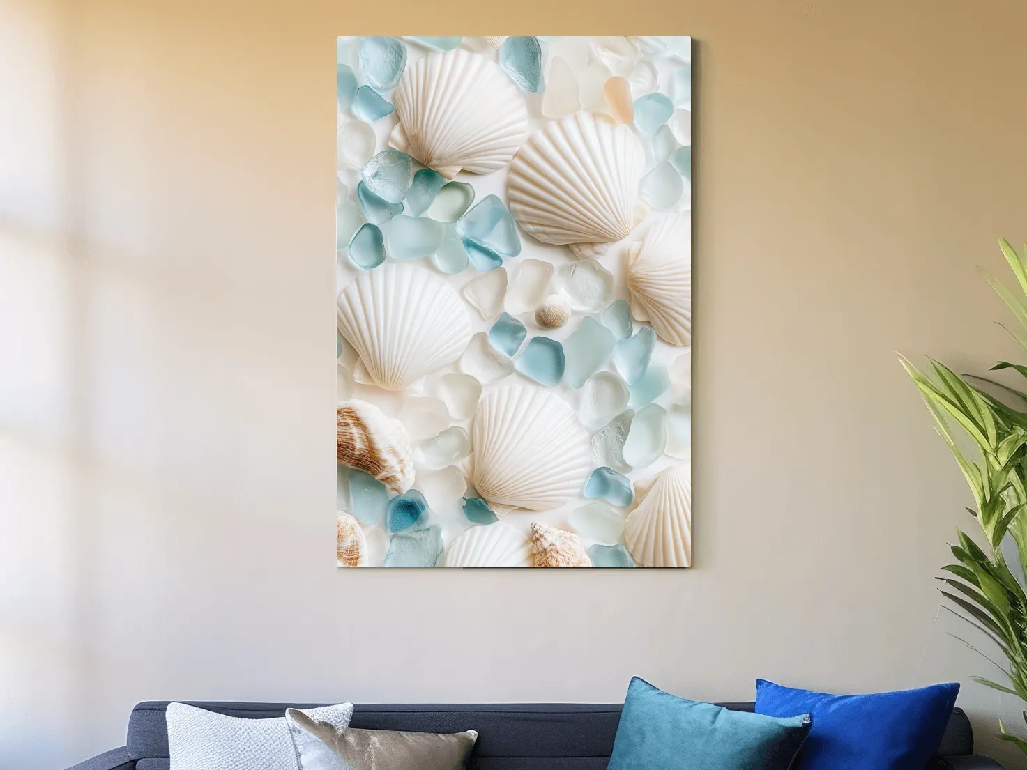 Sea Glass And Seashell Flat Lay - Minimalist Hamptons Photographic Wall Art