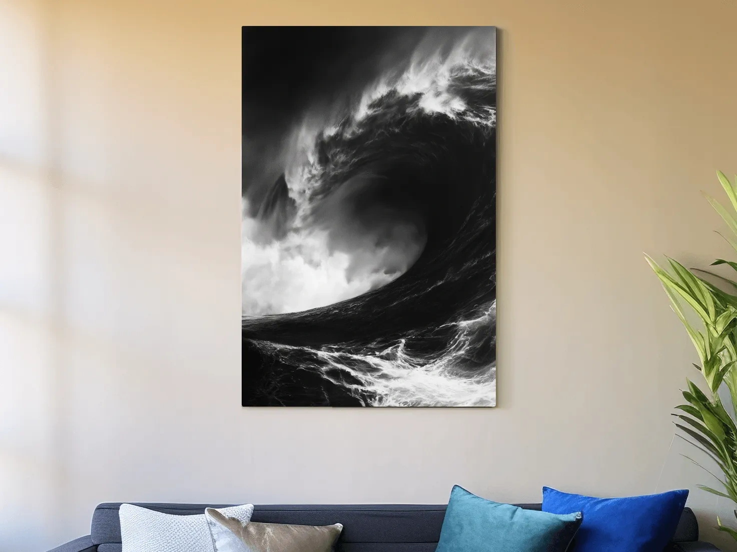 Abstract Crashing Wave Drawing - Dramatic Ocean Wall Art