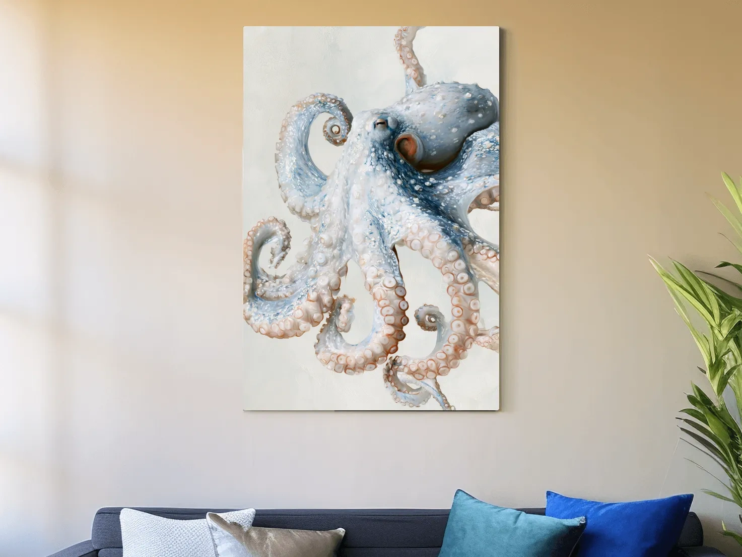 Hamptons Octopus Illustration - Minimalist Marine Life Wall Art