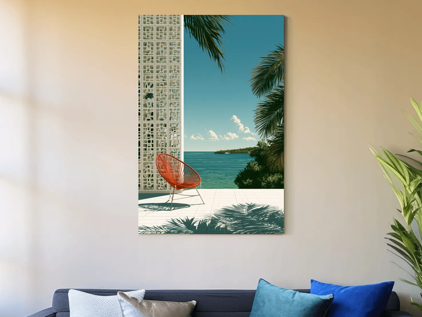 Mid Century Tropical Ocean Terrace - Modern Vector Wall Art