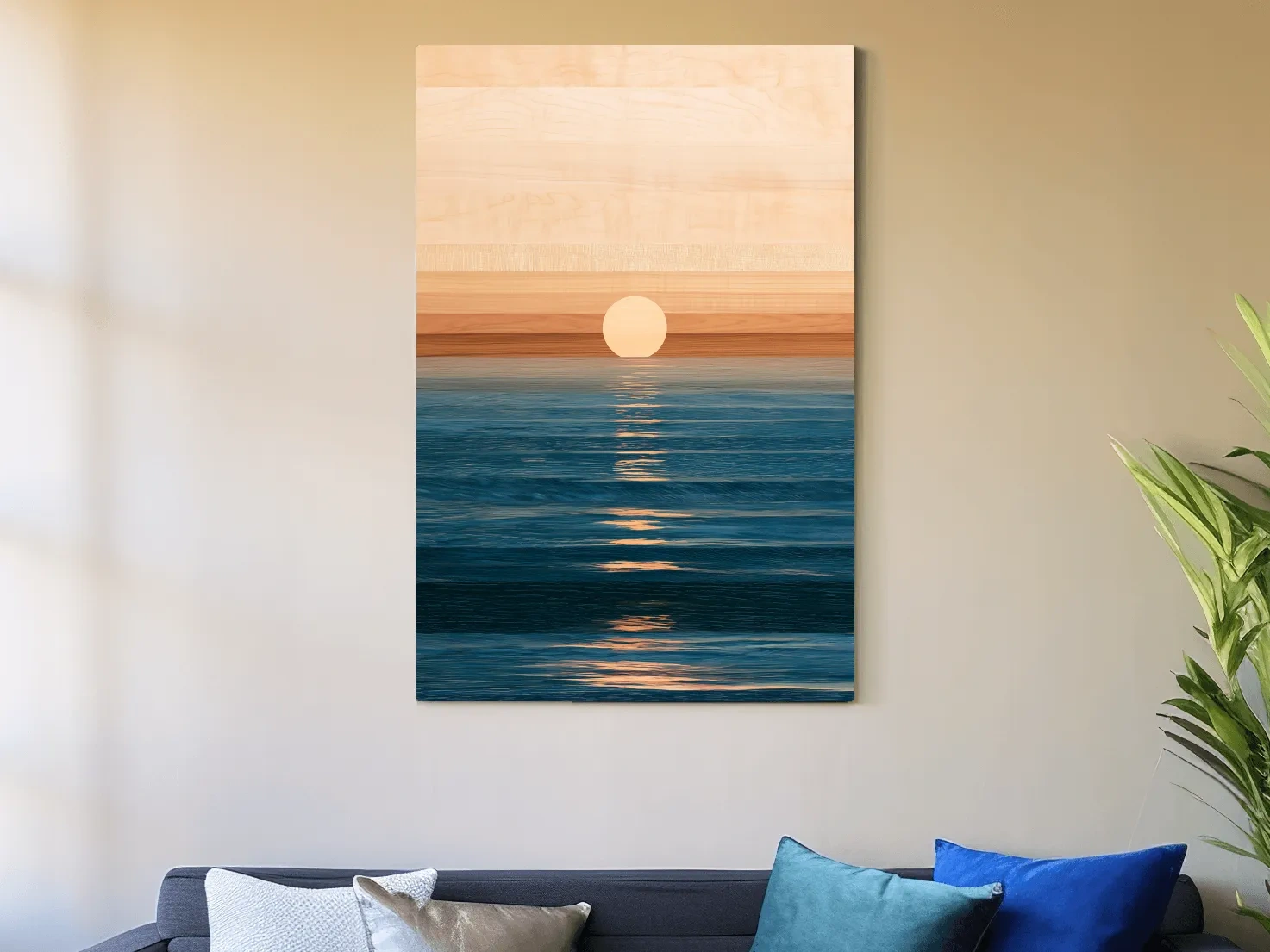 Minimalist Ocean Horizon Sunset - Mixed Media Wall Art