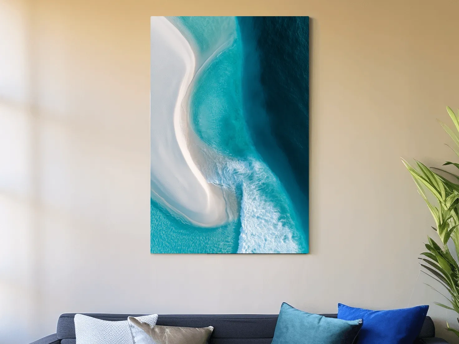 Tropical Aerial Sandbar Waves - Abstract Photographic Ocean Wall Art