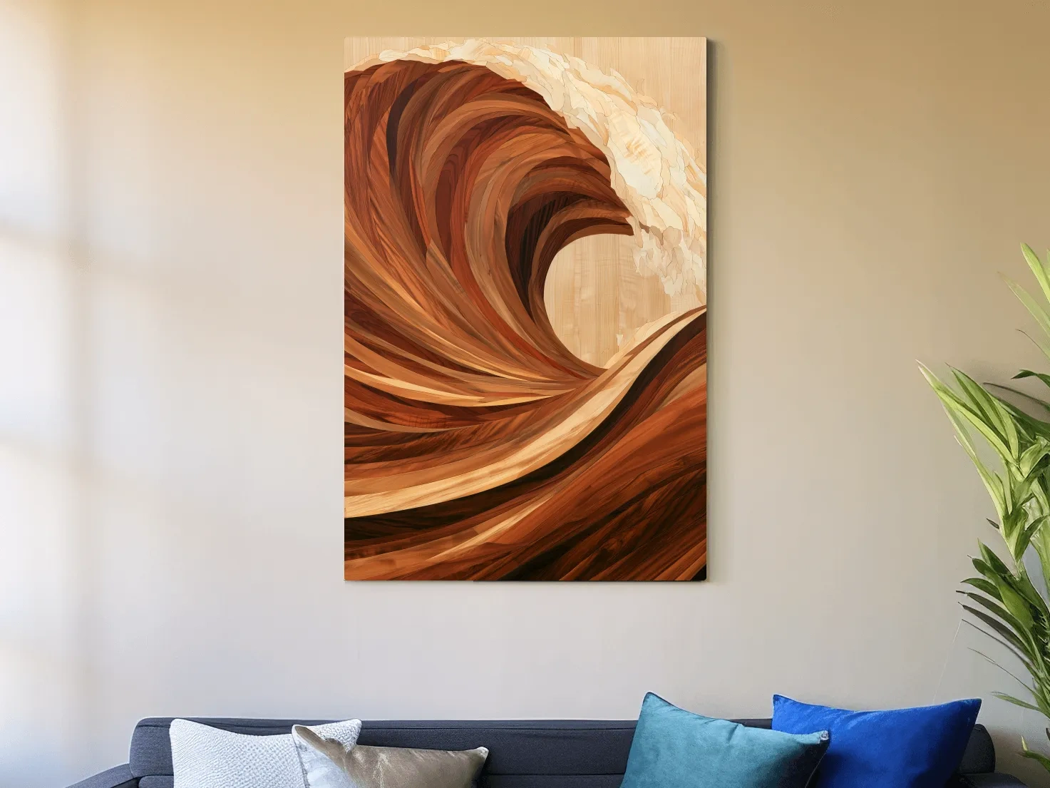 Wood Intarsia Crashing Wave - Ocean Wall Art