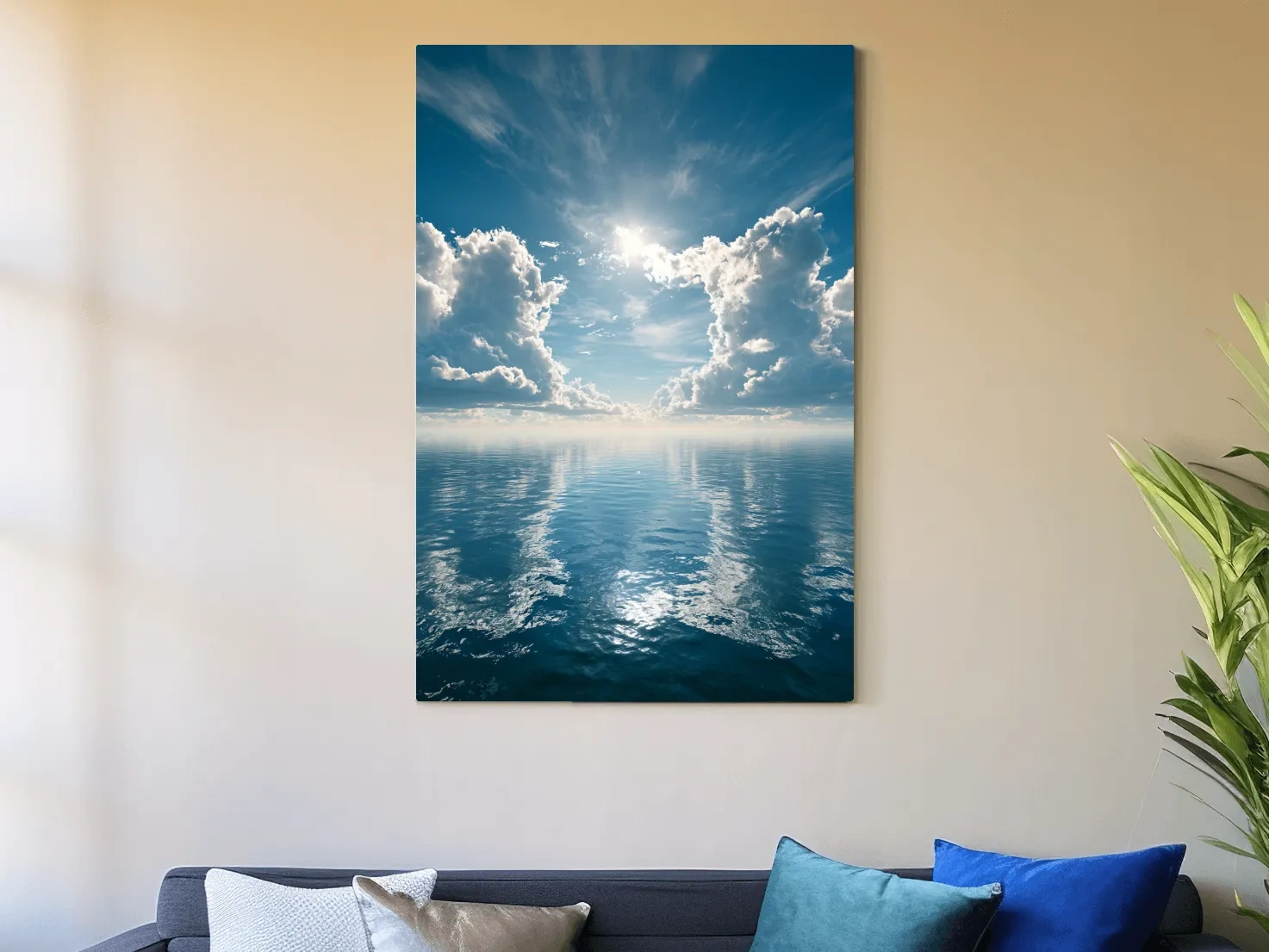 Serene Sunlit Ocean Clouds - Seascape Photography Wall Art