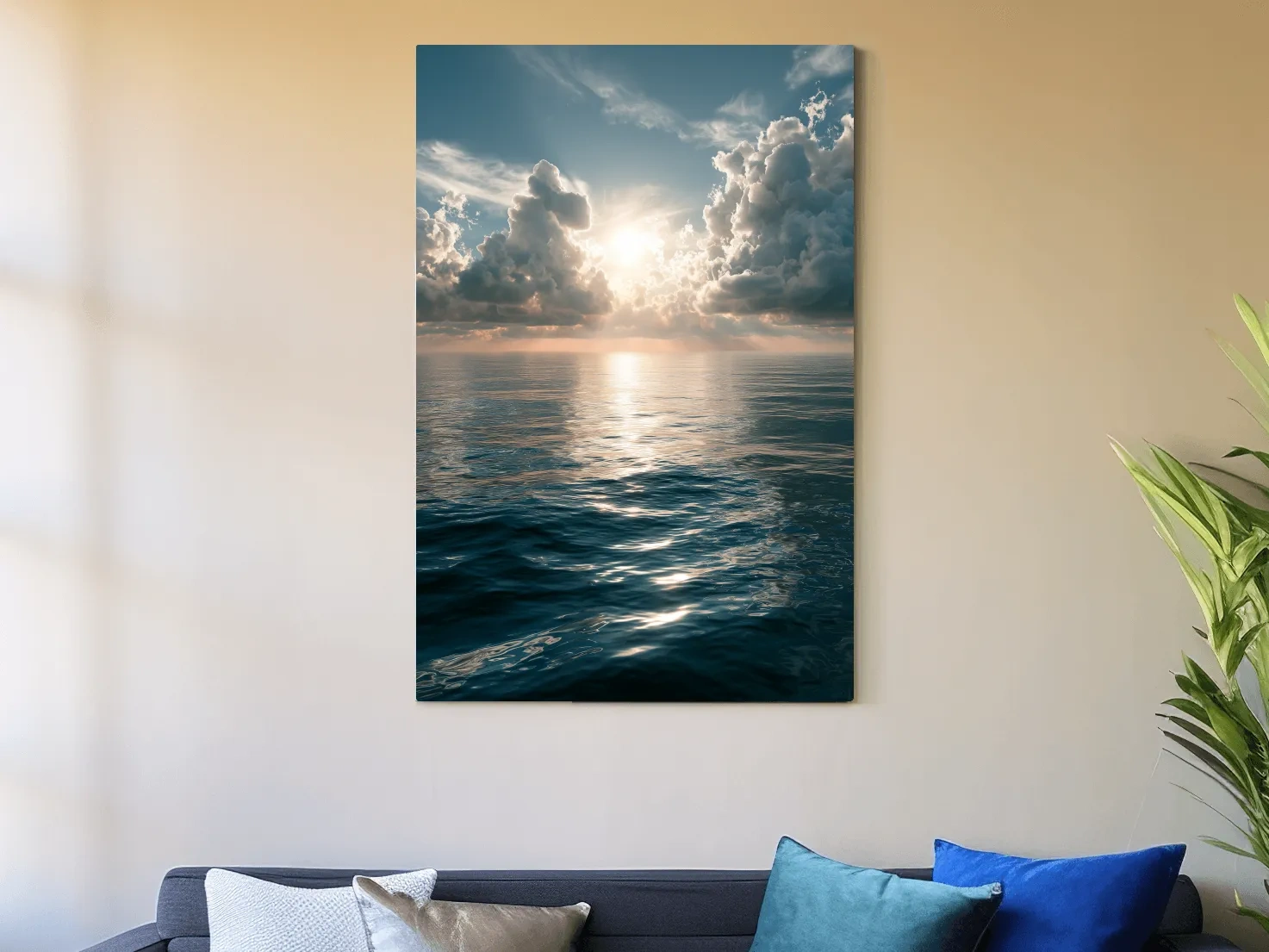 Dramatic Sunlit Ocean Horizon - Moody Seascape Wall Art