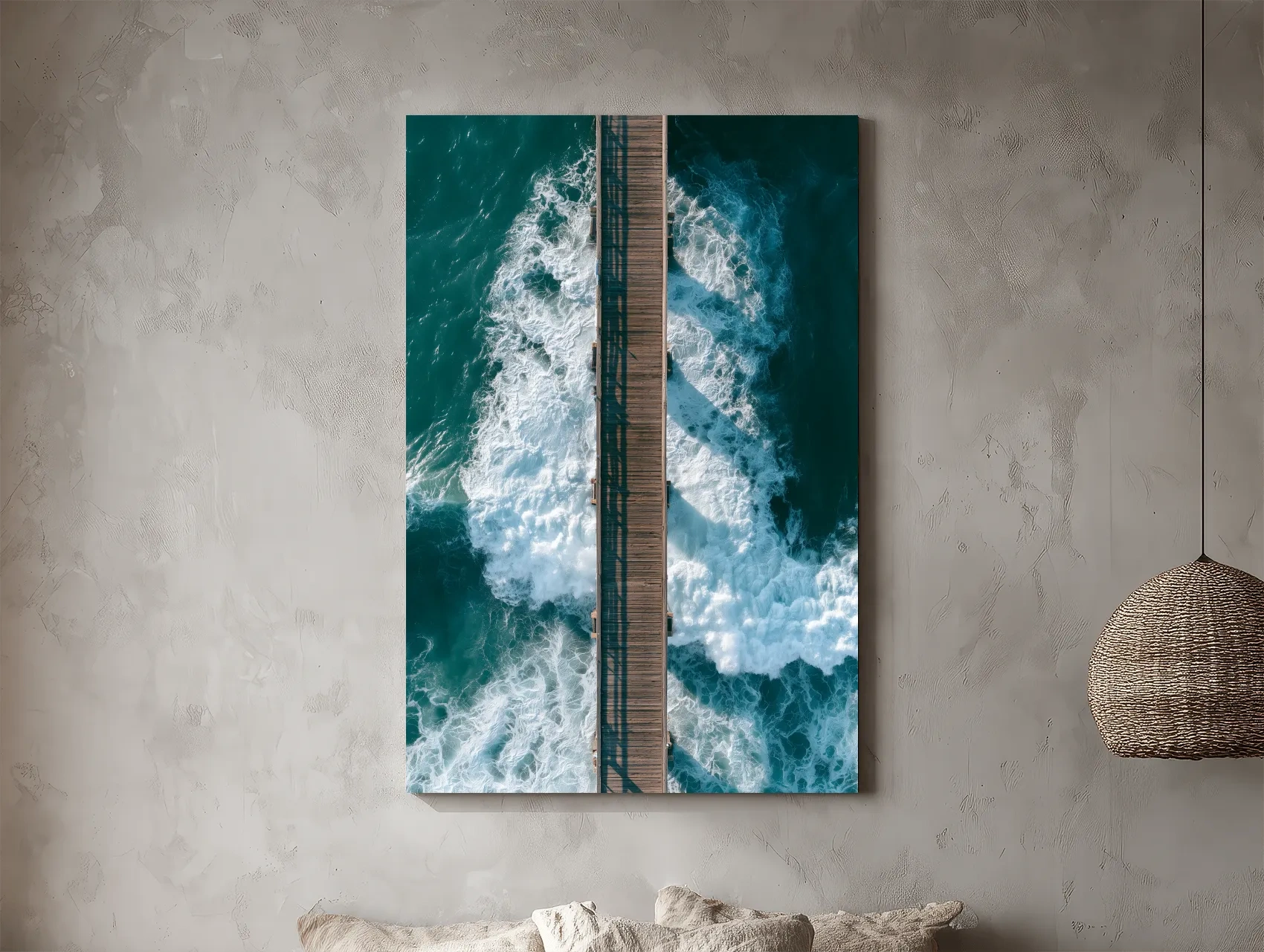 Aerial Ocean Pier Waves - Abstract Photographic Wall Art