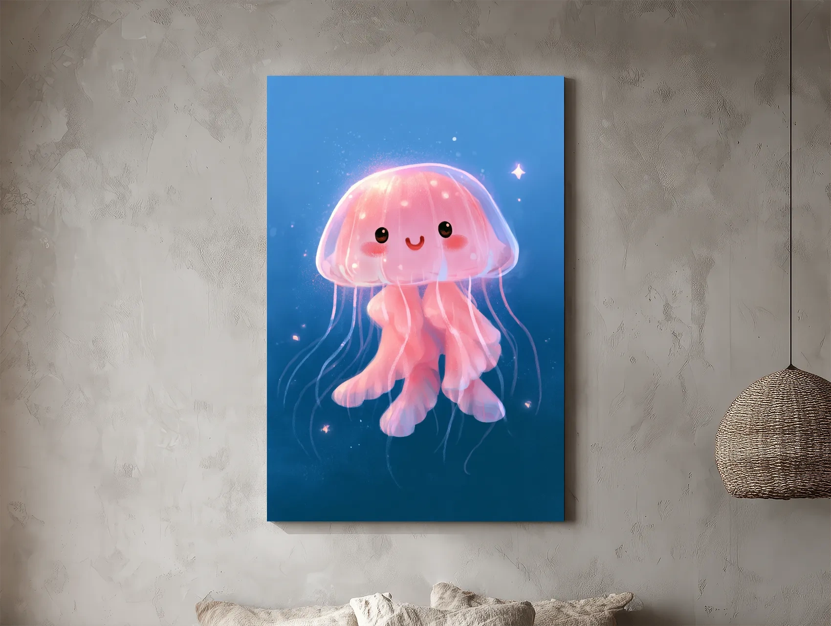 Cute Baby Jellyfish Underwater Illustration - Whimsical Nursery Marine Life Art