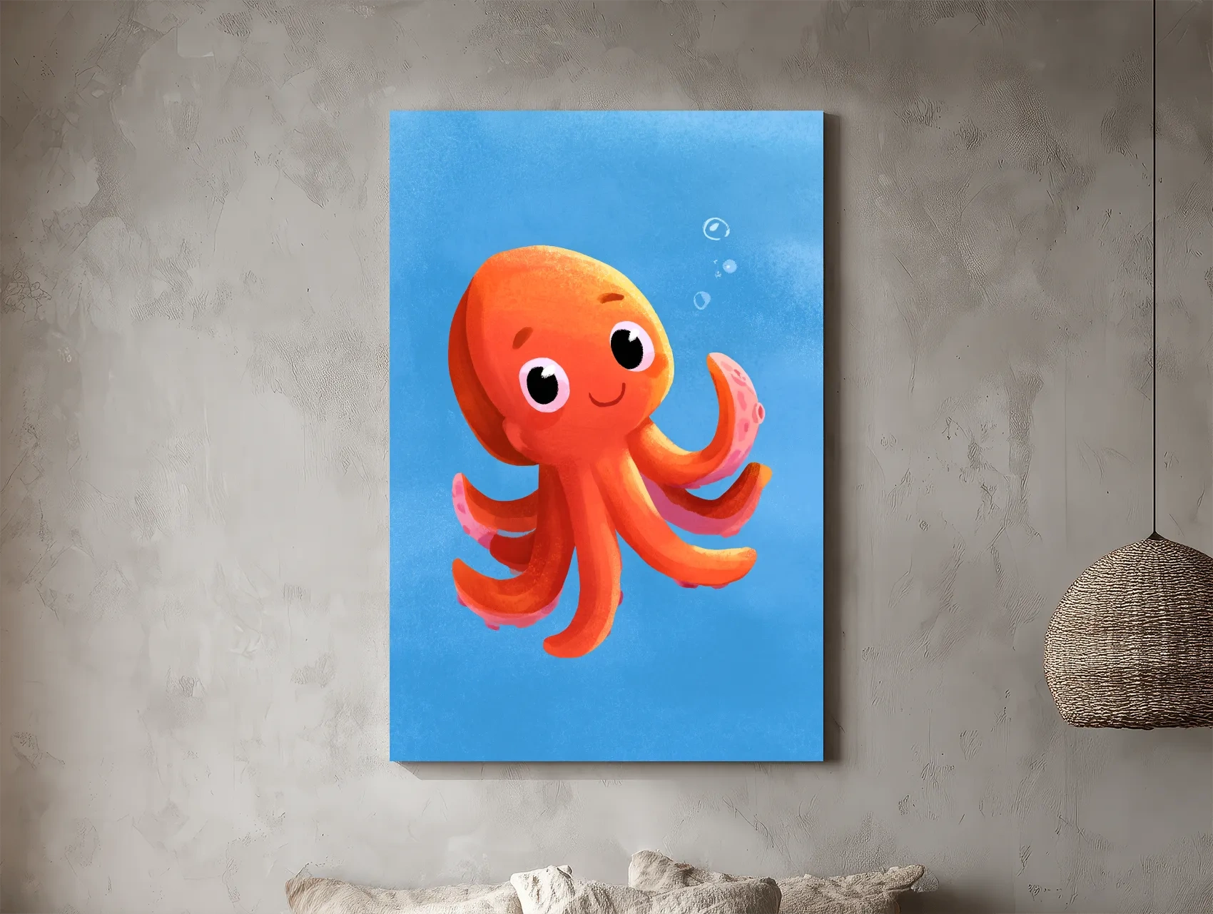 Cute Baby Squid Underwater Illustration - Nursery Marine Life Art