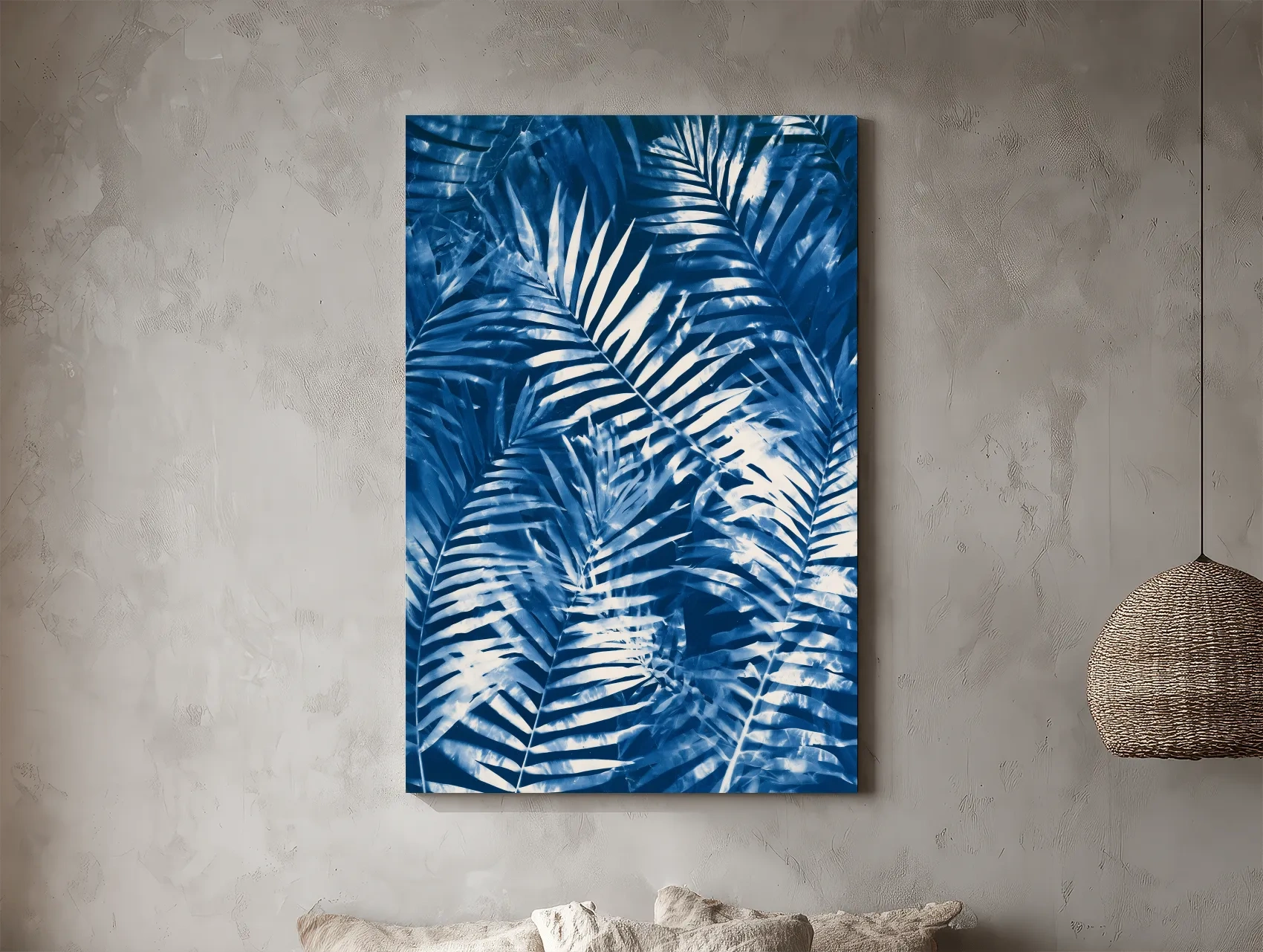 Cyanotype Tropical Fern Leaves - Botanical Illustration Art