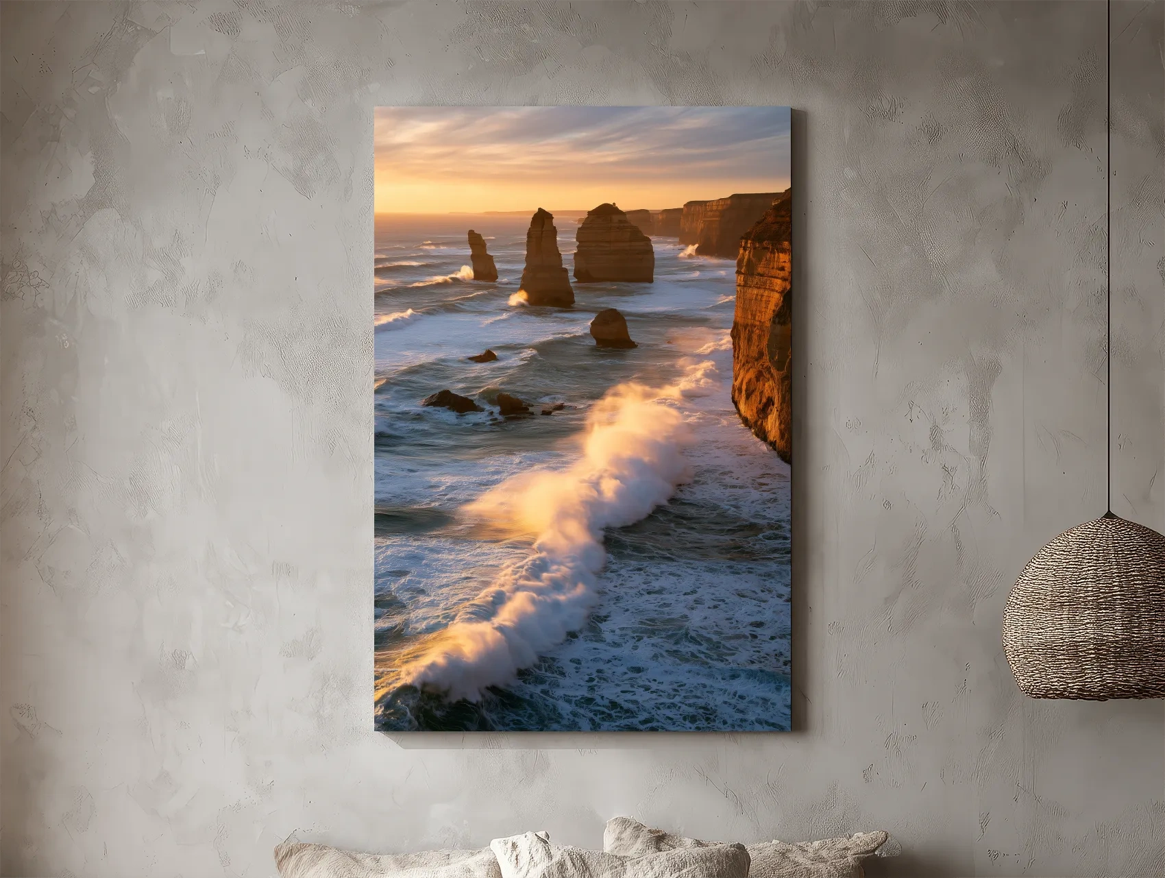Golden Hour Sea Stacks - Dramatic Coastal Photographic Wall Art