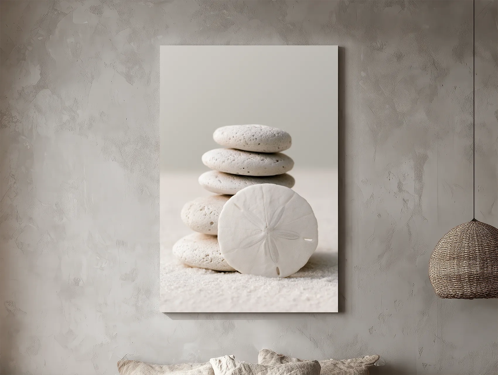 Sand Dollar Pebble Still Life - Minimalist Photographic Coastal Wall Art
