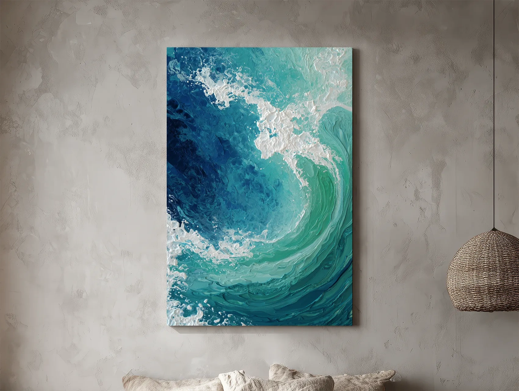 Abstract Crashing Wave Painting - Impasto Style Coastal Wall Art
