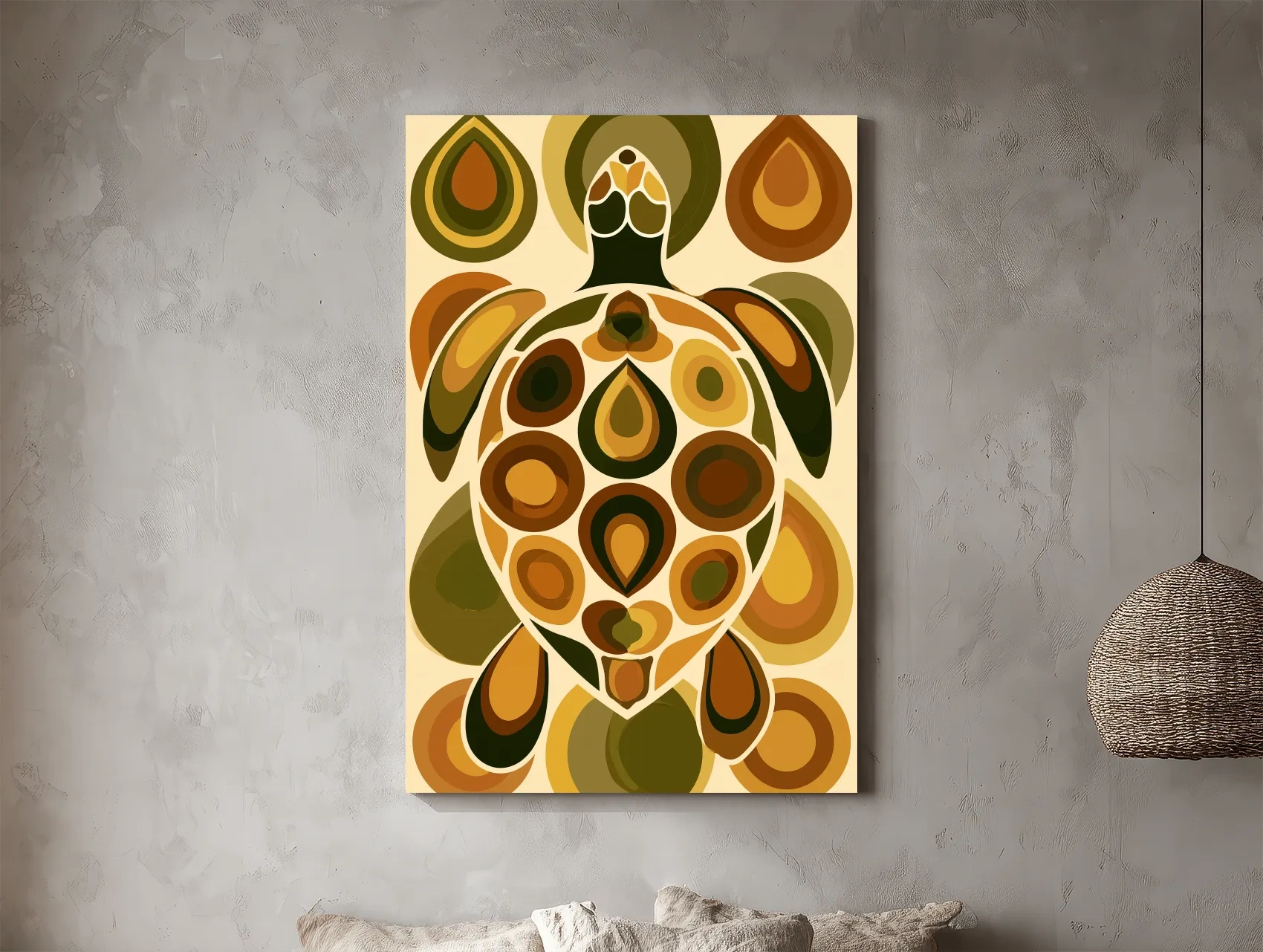 Mid-Century Geometric Sea Turtle Illustration - Minimalist Marine Life Wall Art