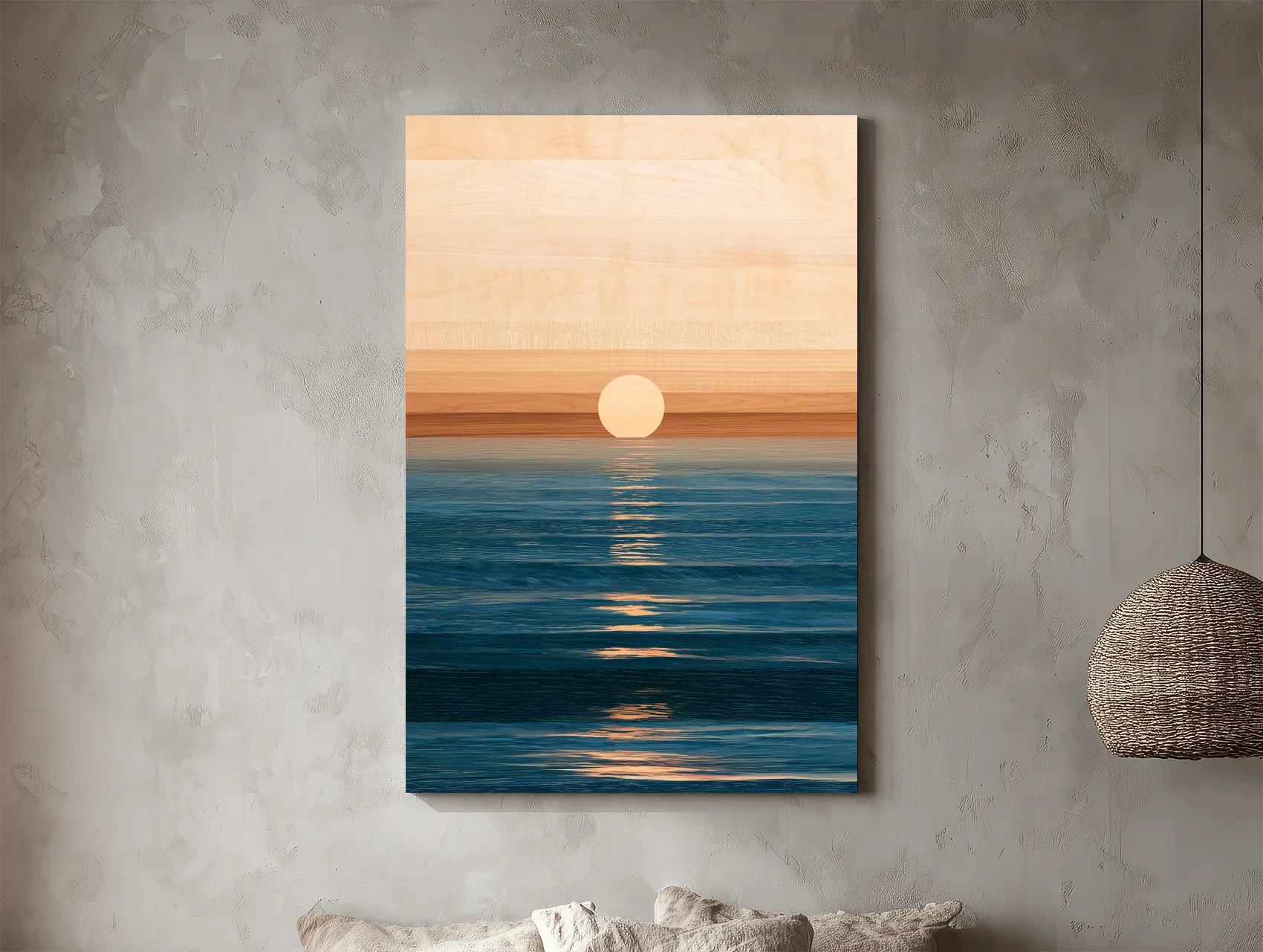 Minimalist Ocean Horizon Sunset - Mixed Media Wall Art