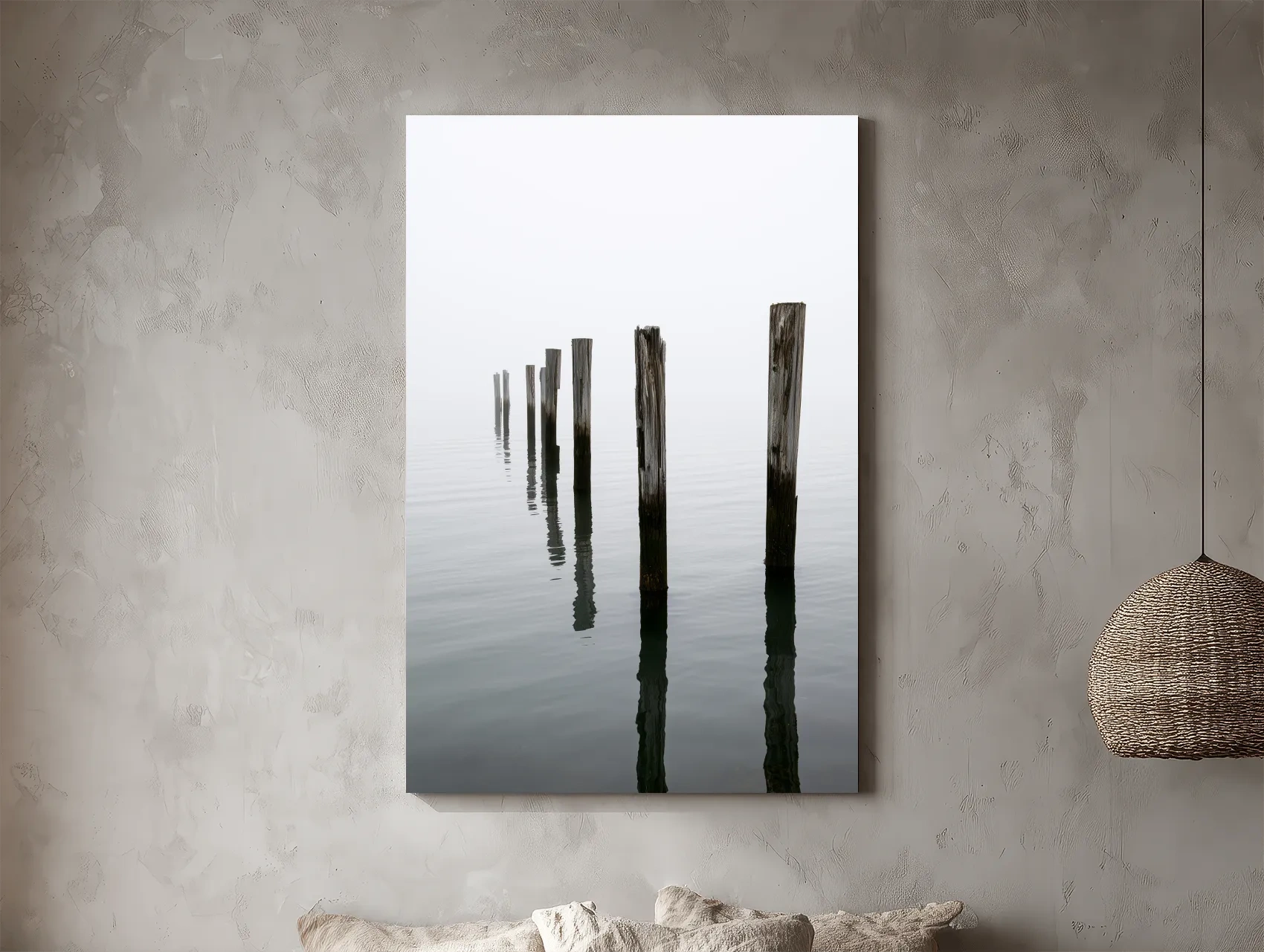 Misty Weathered Wooden Pilings - Minimalist Photographic Wall Art