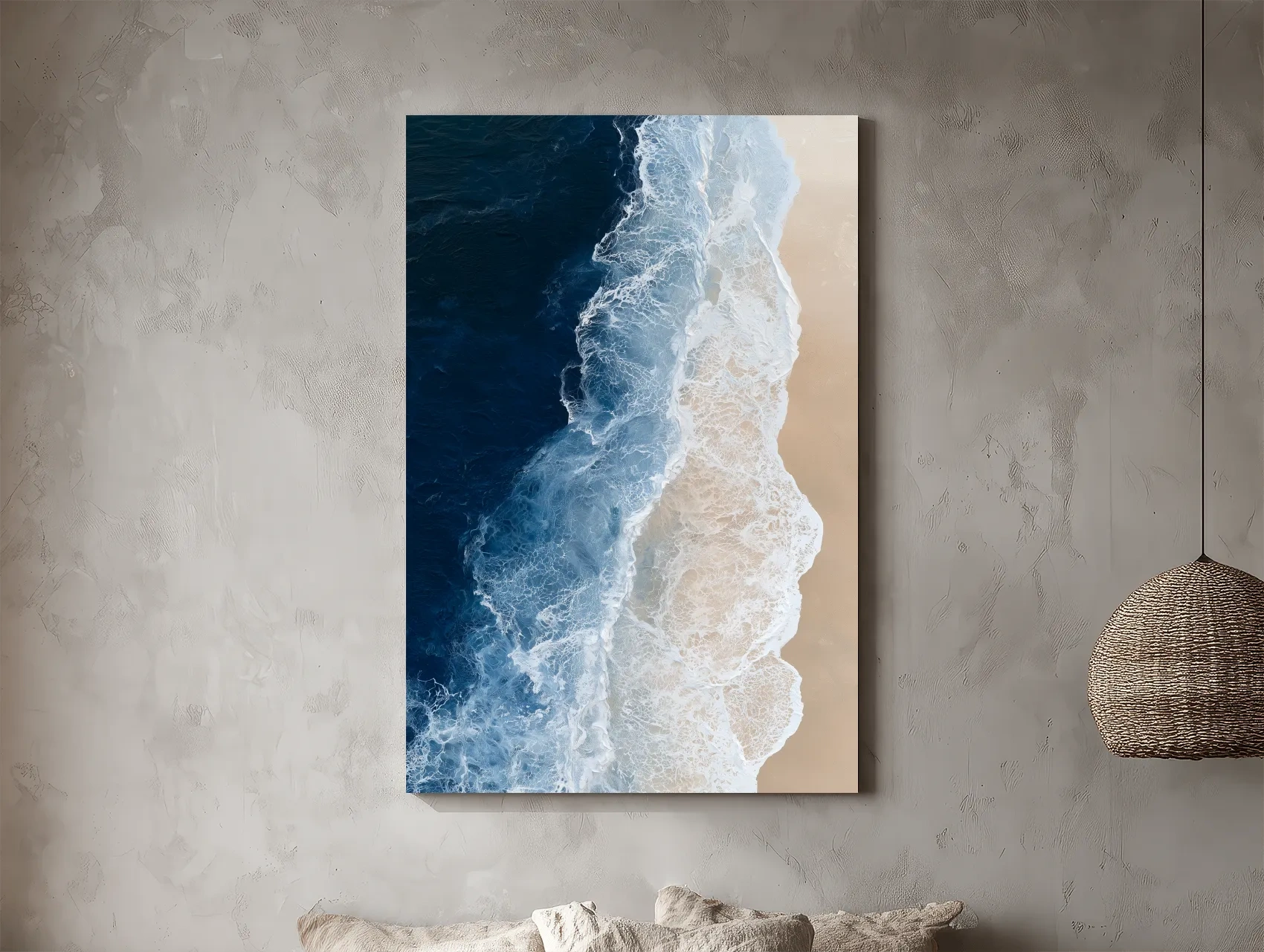 Aerial Crashing Waves Beach Painting - Abstract Ocean Wall Art