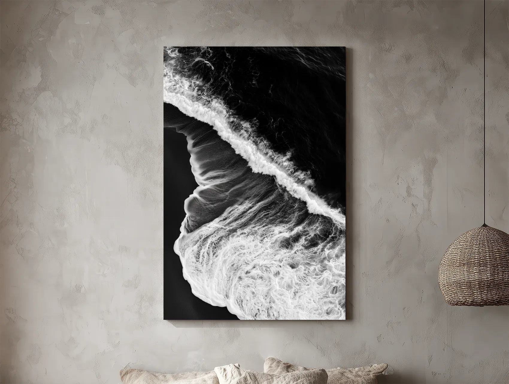 Abstract Aerial Crashing Waves - Black And White Photographic Ocean Wall Art
