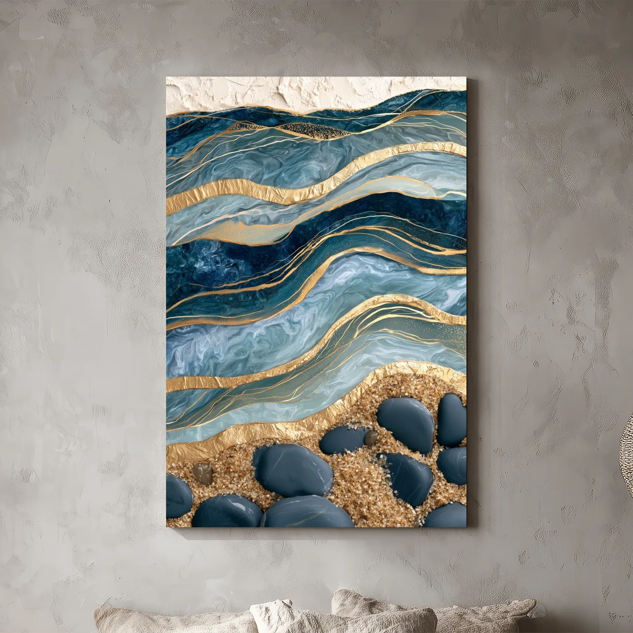 Abstract Layered Geological Strata - Gold Veined Stone Wall Art