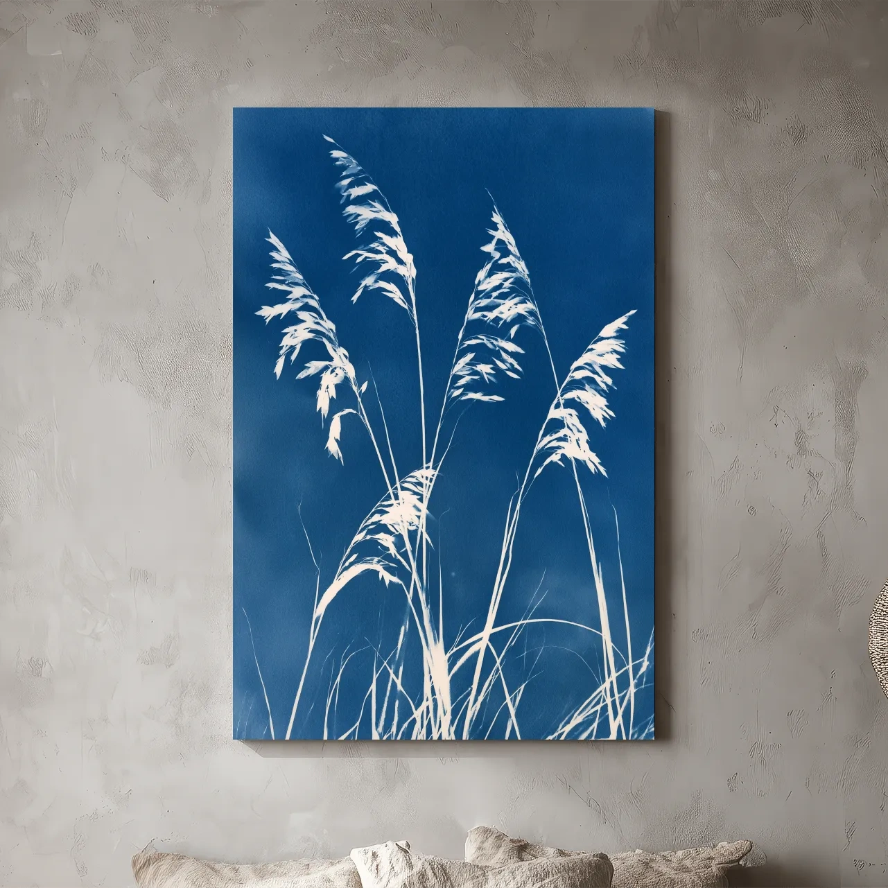 Cyanotype Sea Oats Illustration - Hamptons Coastal Botanical Wall Art