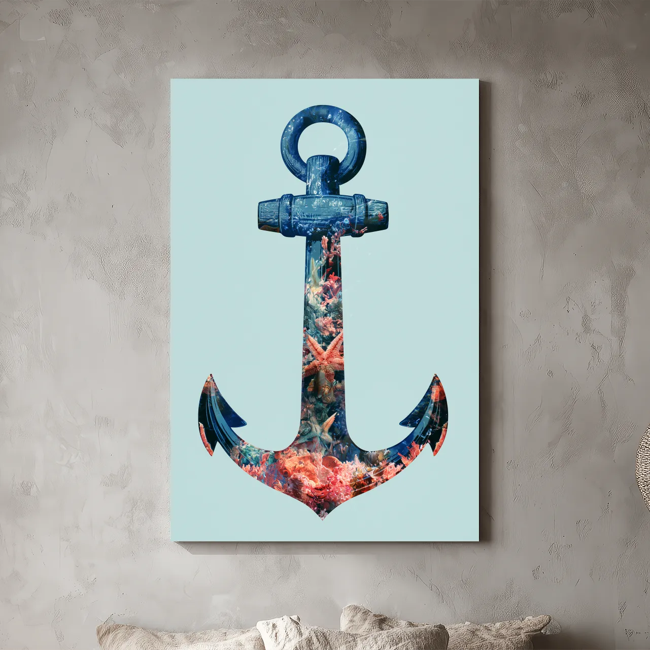 Underwater Coral Anchor Double Exposure - Minimalist Nautical Illustration Art