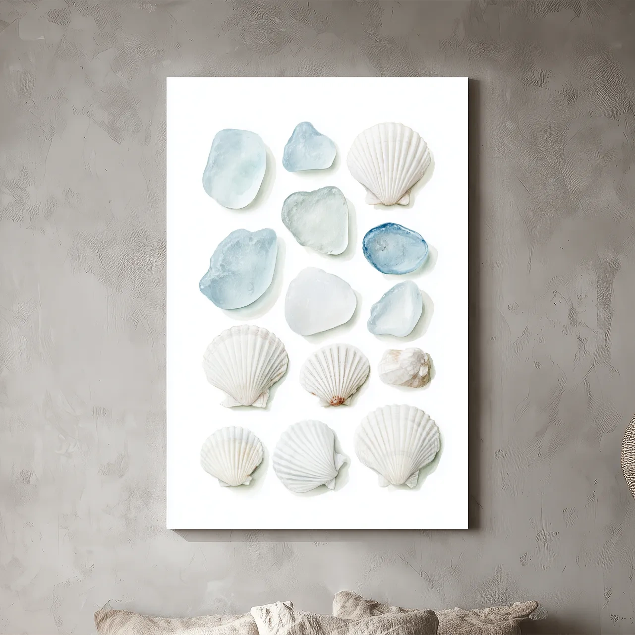 Sea Glass and Scallop Shell Collection - Minimalist Photographic Coastal Wall Art