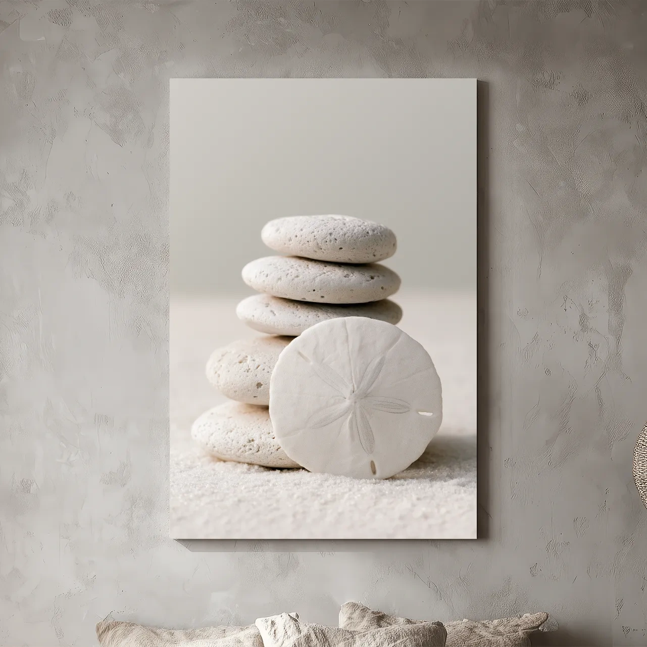 Sand Dollar Pebble Still Life - Minimalist Photographic Coastal Wall Art
