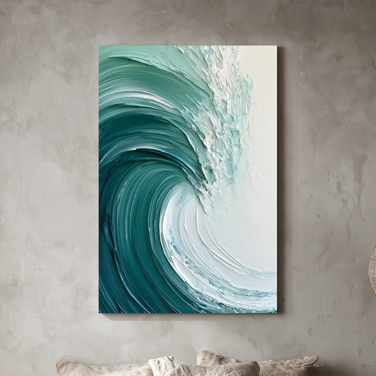 Abstract Ocean Wave Painting - Textured-Effect Coastal Wall Art