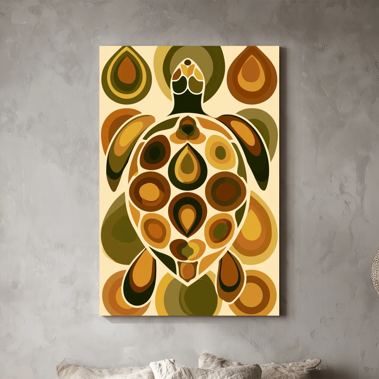 Mid-Century Geometric Sea Turtle Illustration - Minimalist Marine Life Wall Art