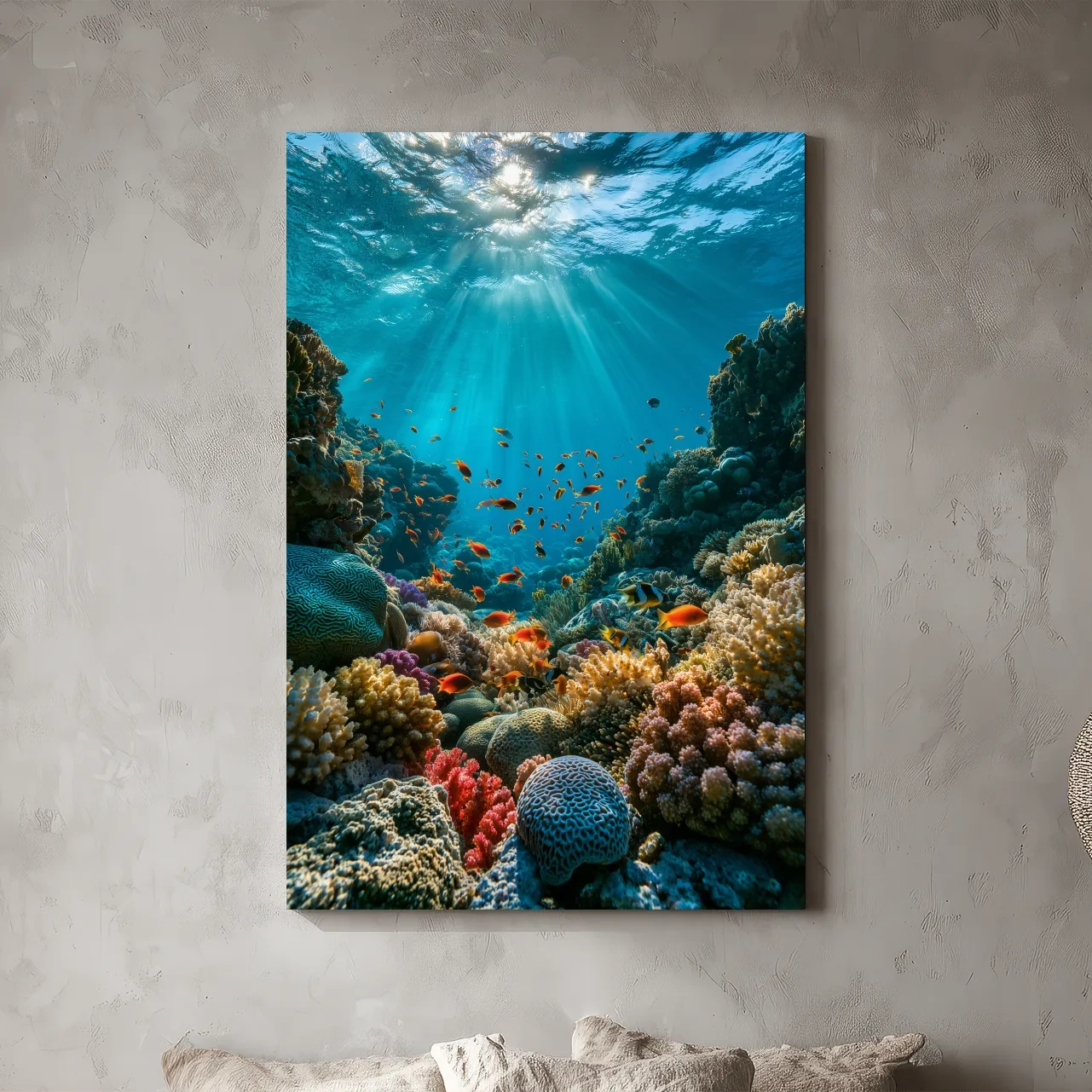 Vibrant Tropical Coral Reef Fish - Sunlit Underwater Ocean Artwork