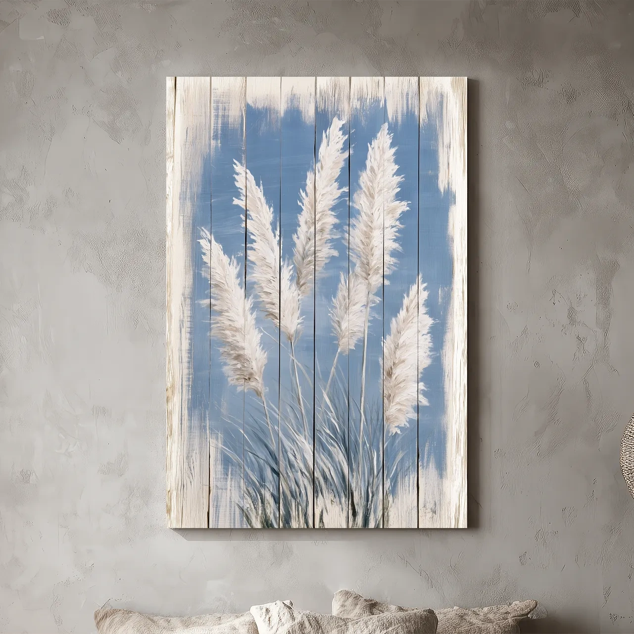 Coastal Pampas Seagrass Painting - Rustic Botanical Wall Art