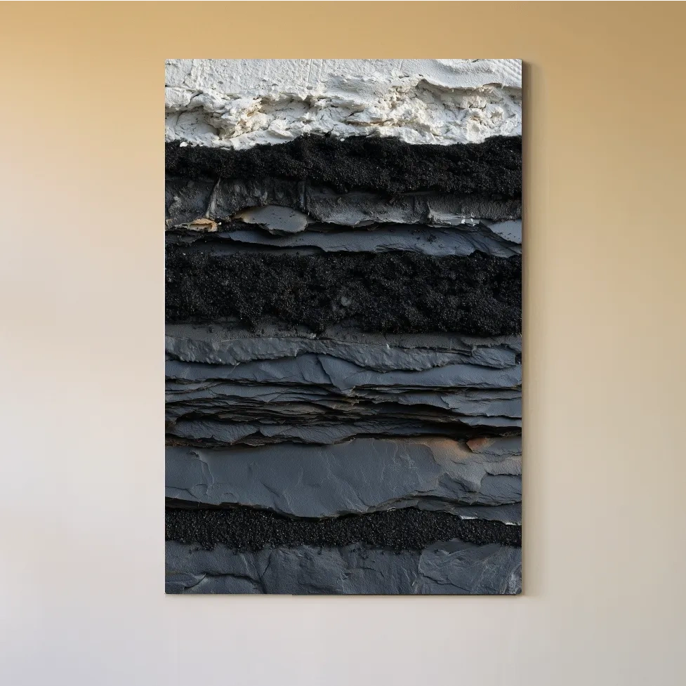 Layered Stone and Sand Strata - Abstract Mixed Media Wall Art