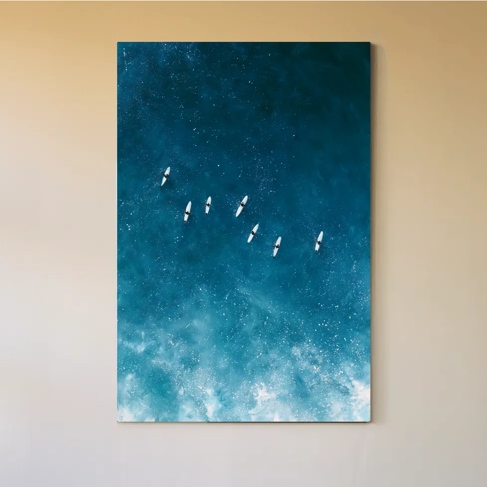 Serene Aerial Surfers Painting - Ocean Wall Art