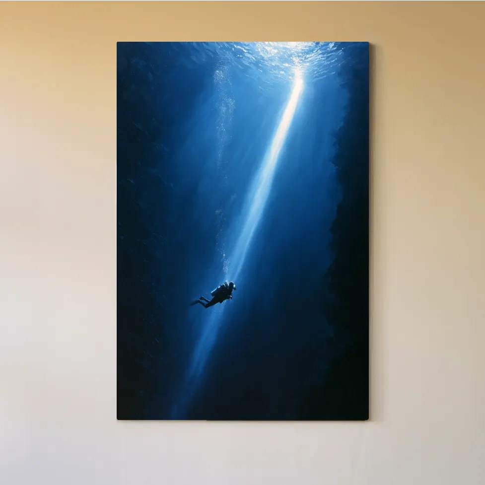 Surreal Underwater Scuba Diver Painting - Dramatic Ocean Wall Art