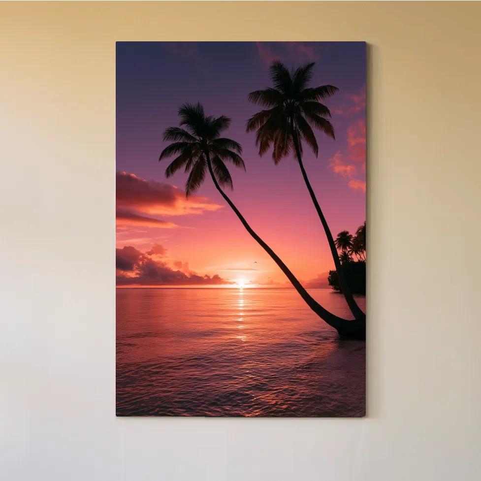 Tropical Palm Tree Silhouettes at Sunset - Photographic Beach Wall Art