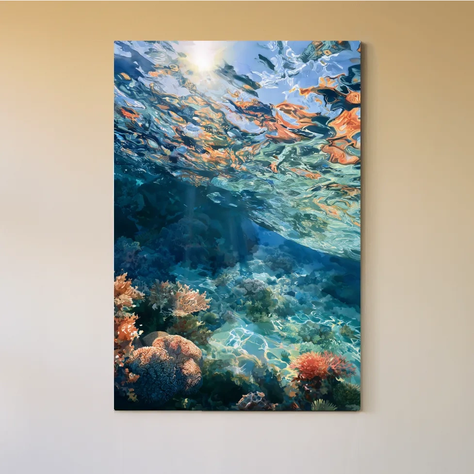 Sunlit Underwater Coral Reef Painting - Vibrant Marine Wall Art