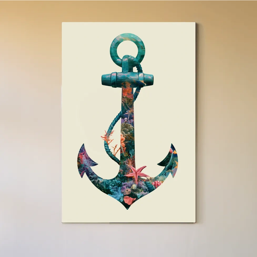 Underwater Coral Anchor Double Exposure - Minimalist Illustration Wall Art