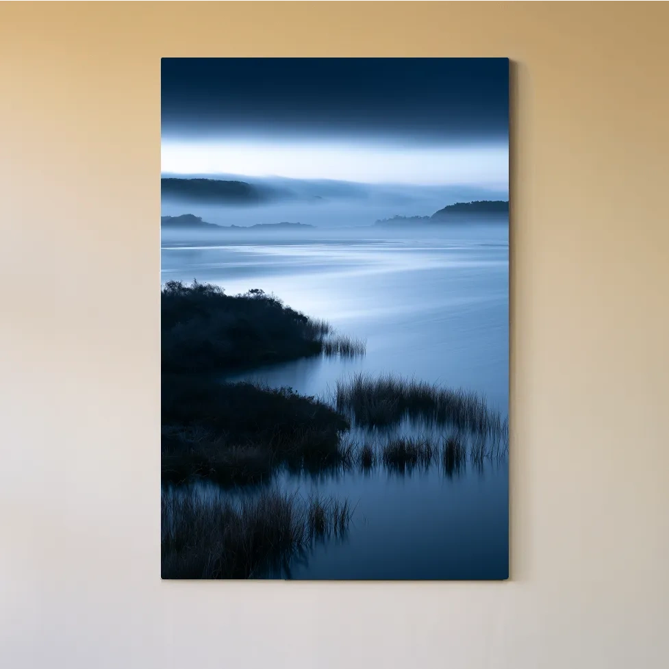 Misty Marshland Horizon - Minimalist Photographic Landscape Wall Art